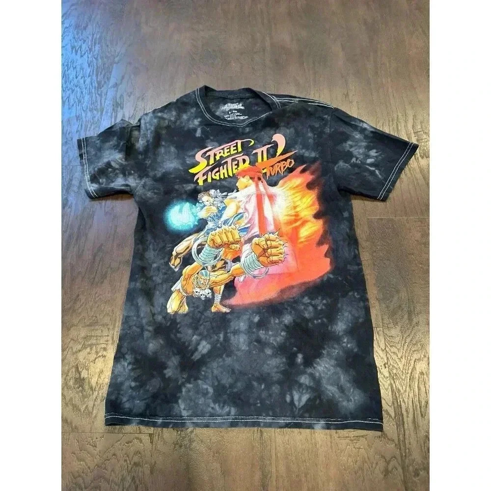 Street Fighter 2 Turbo Graphic Print T Shirt Black Tie Dye Sz Small‎ #34